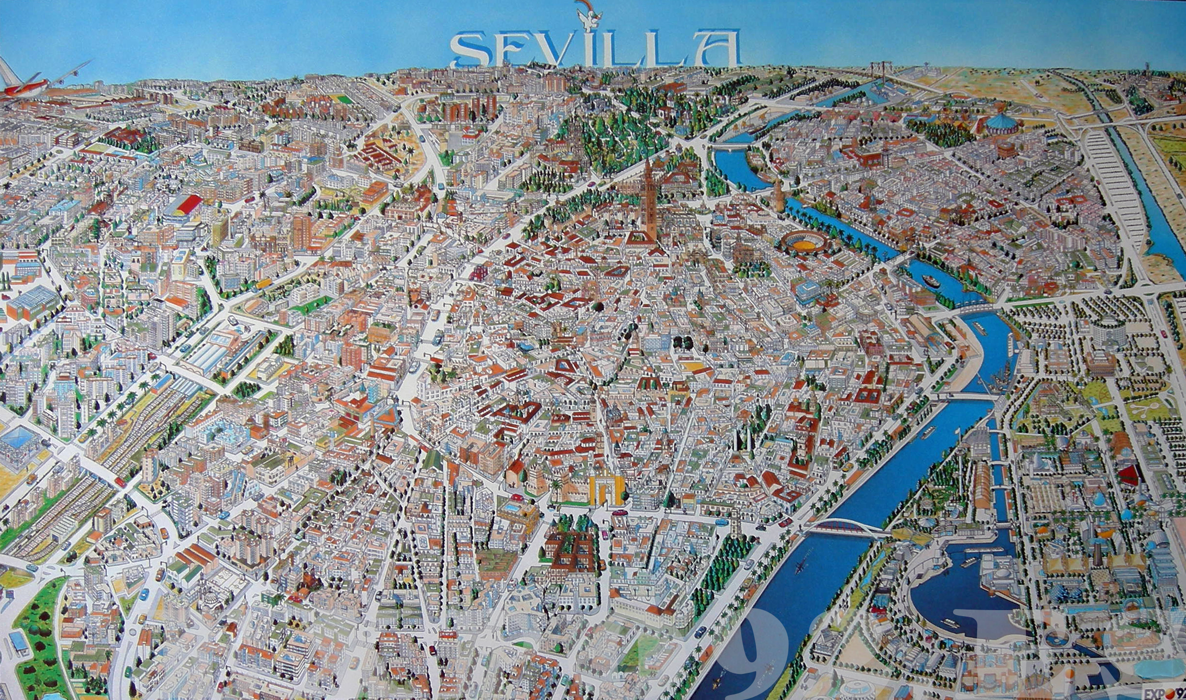 Plano dibujado a mano, donde se vio por primera vez la union de Sevilla con la Isla de La Cartuja.